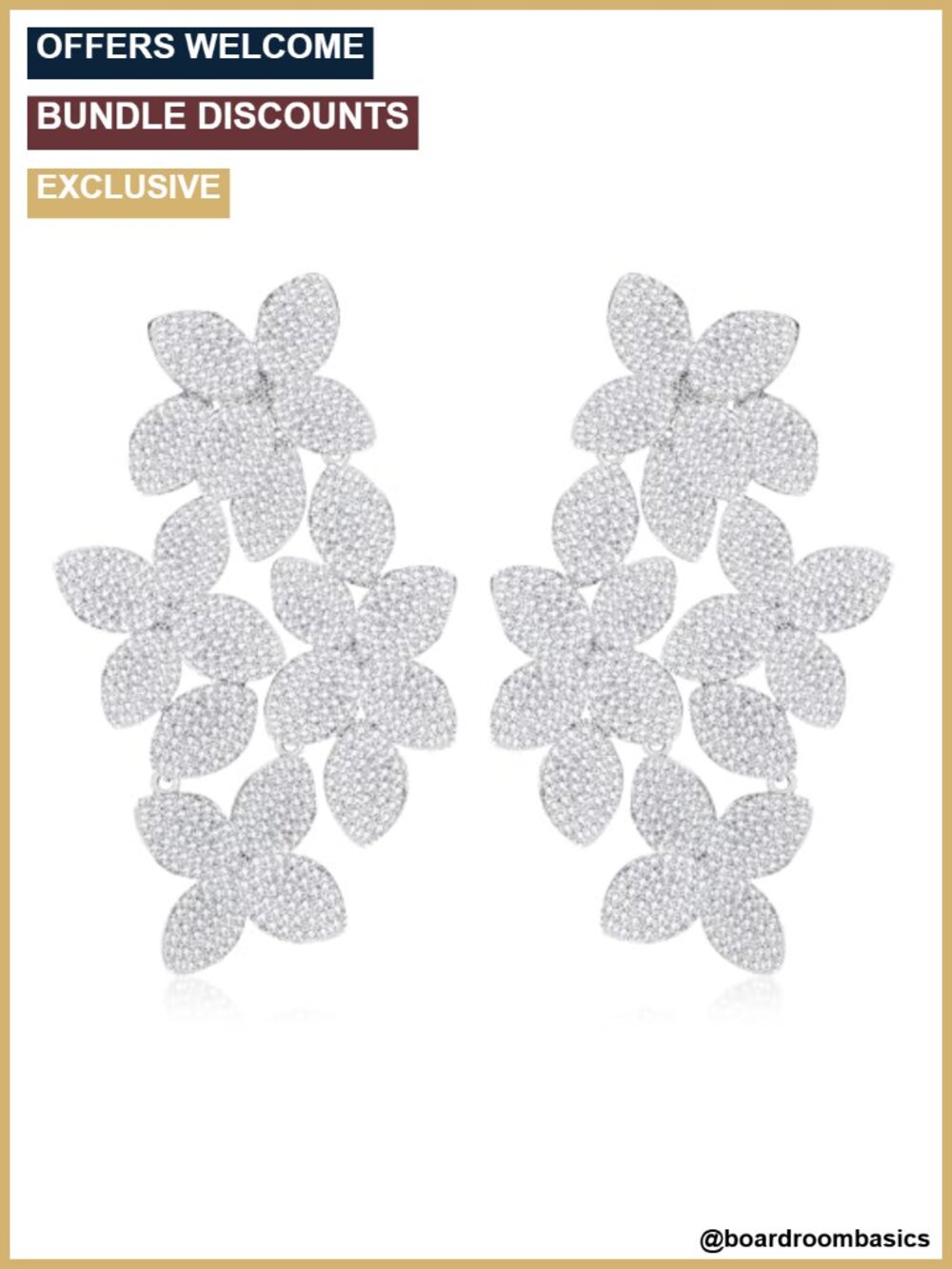 Cubic Zirconia Dangle Flower Earrings Sterling Silver Hypoallergenic Drop